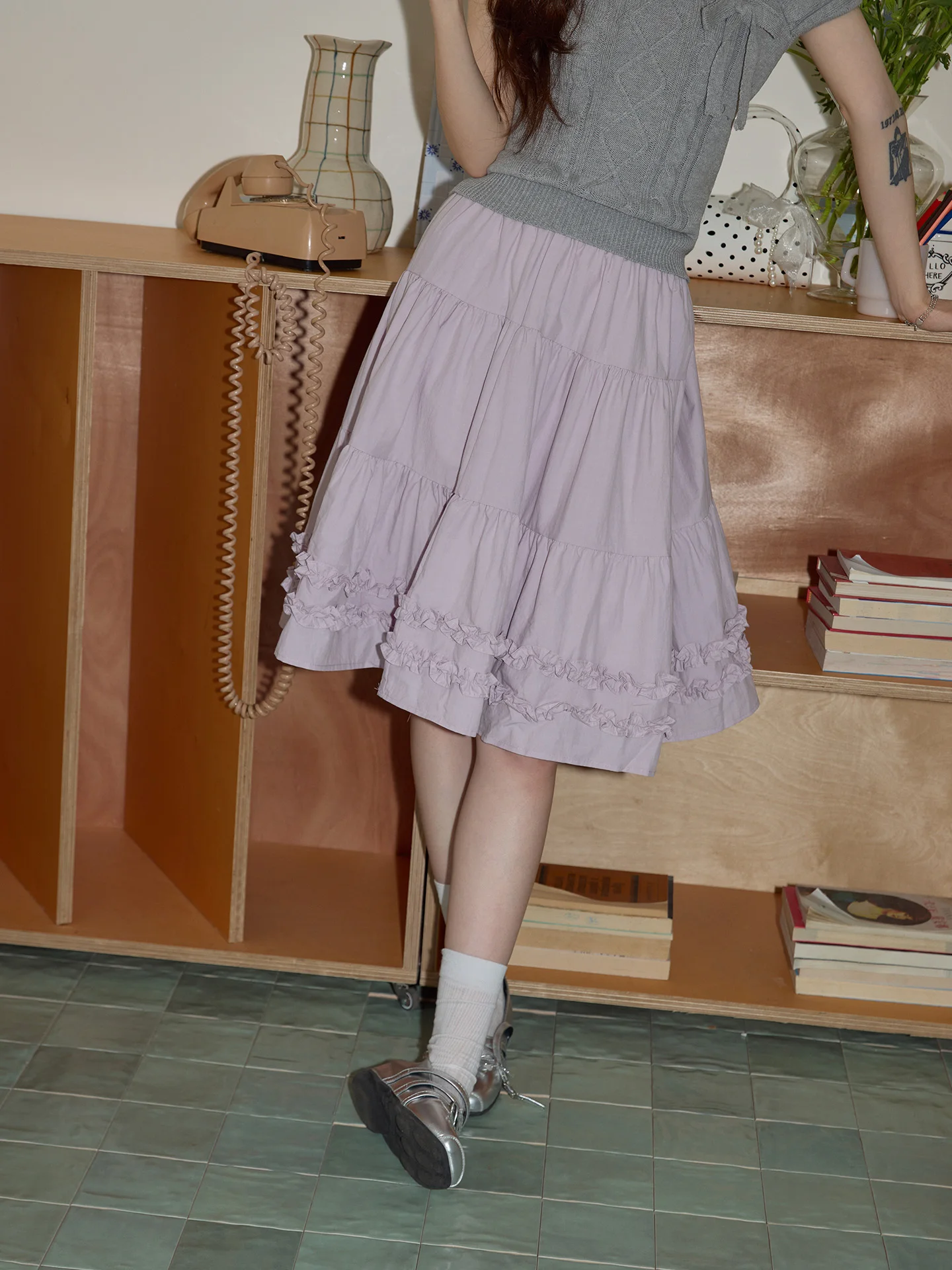 

Элегантная женская юбка миди А-силуэта с высокой талией, розово-фиолетовая, с оборками, в корейском стиле, весна 2026, для повседневной носки