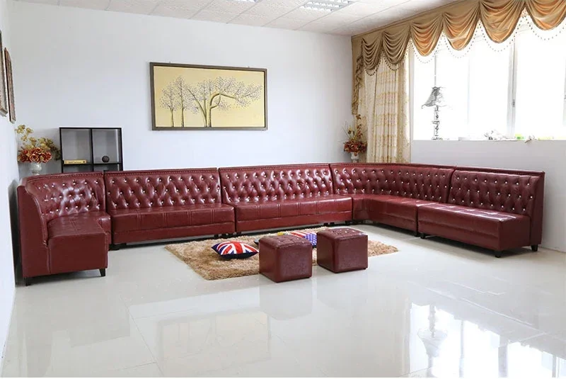 

#For Modern Bar Night Club Furniture booth Sofa Set Commercial Furniture Solid Wood leather chesterfield sofas