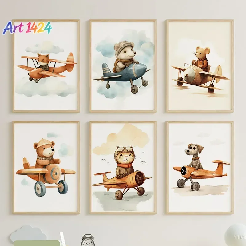 Boho Bear Rabbit Cat Dog Mouse Hedgehog Aircraft Nursery Poster Wall Art Print Canvas Painting Baby Kids Room Home Decor Pict