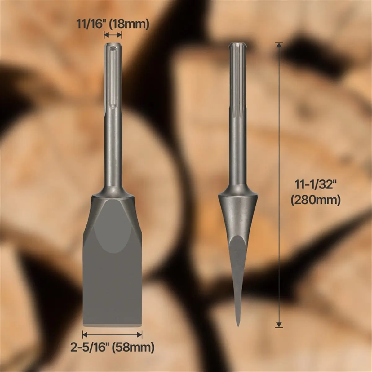 ABZT Wood Splitting Chisel SDS Max Alloy Steel Chopping Heavy Duty Firewood Splitting for Electric Hammer