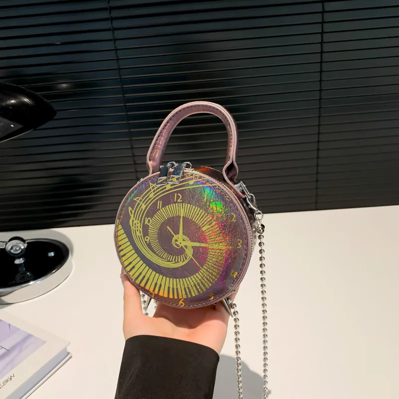 Round PU Leather Crossbody Bags For Women High Quality Handbags Funny Clock Design Shoulder Bag Female Retro Mini Clutch Purses