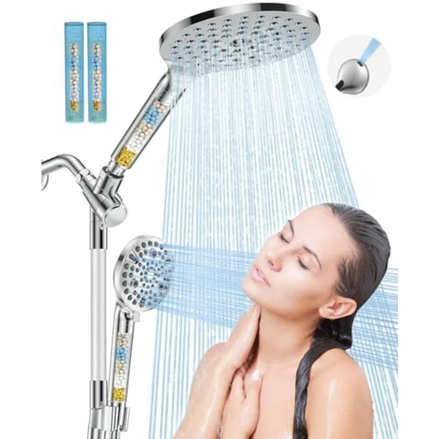 

Handheld shower head combo for bathroom use, chrome-plated brass, chrome color, dual filtration removes chlorine and hard water