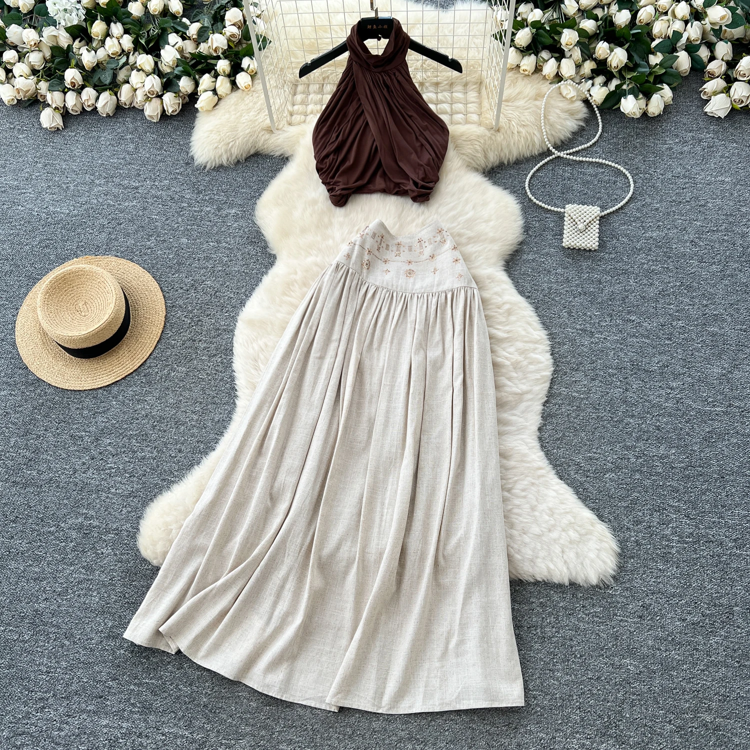 

Элегантные шикарные комплекты женской одежды без рукавов с открытыми плечами во французском стиле для вечеринок High Street осень-зима