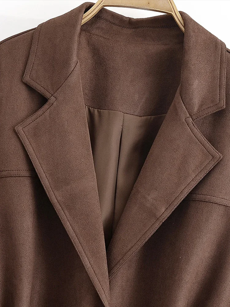 

Women's Bomber Jacket Solid Slim Suede Coat Autumn 2025 Turn-down Collar Long Sleeve Lace Up Jackets Fashion Lady Outerwears New