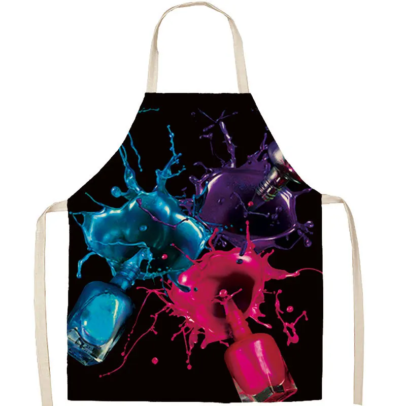 Makeup Pattern Women Aprons Household Cleaning Cotton Linen Pinafore Salon Home Cooking Baking Bib Adult Sleeveless Apron