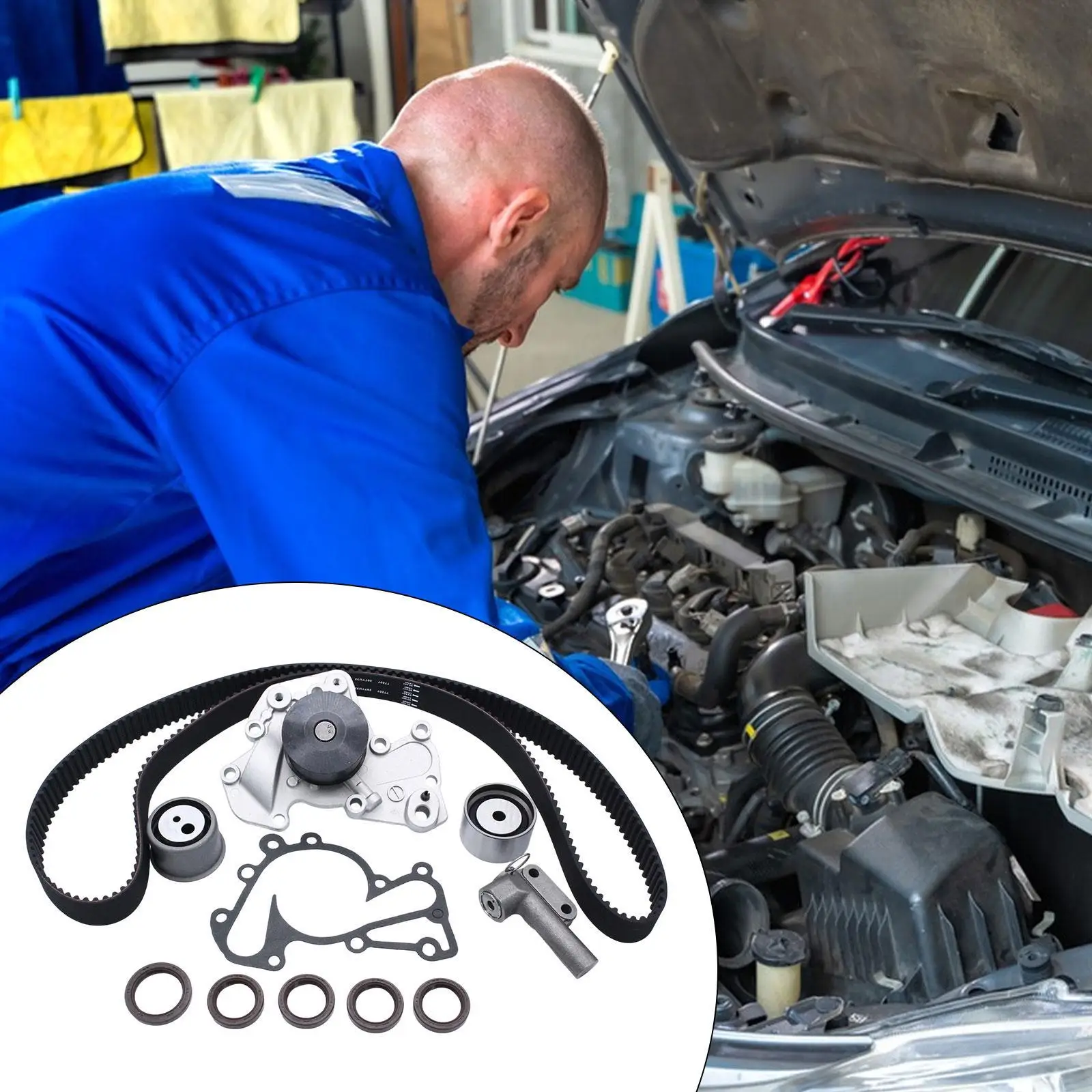

Engine Timing Belt Kit with Water Pump Replace Parts Accessories Heat Resistance for Hyundai 2.7L Engine Vehicle Auto