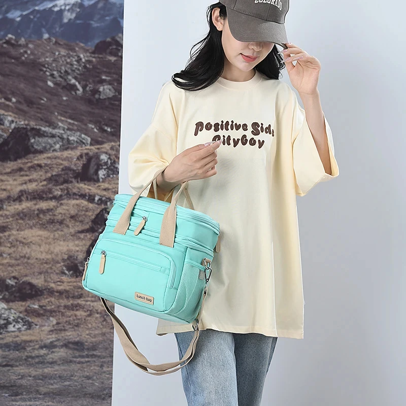 حقائب غداء مبردة متعددة الوظائف ذات سعة عالية للنساء والرجال، صندوق غداء للنزهات والسفر مع حزام كتف #4