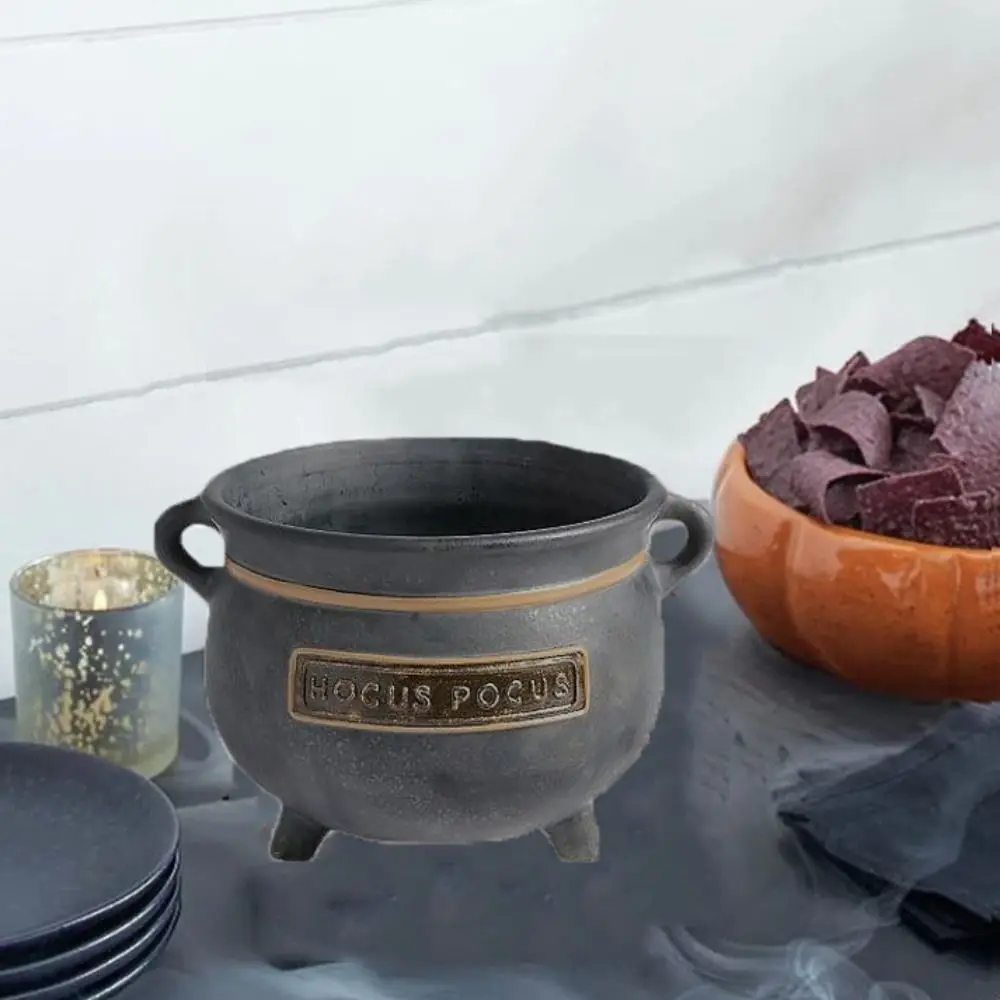 

Resin Witches Cauldron Serving Bowls with Spoon Old Style Sundries Container Practical Halloween Candy Bowl Costume Props