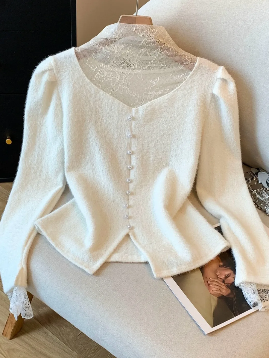 

Recommend Self-Kept Lace Splicing f High Collar Knitted Sweater Women's Autumn Winter Slim Fit ort Base Layer Sweater