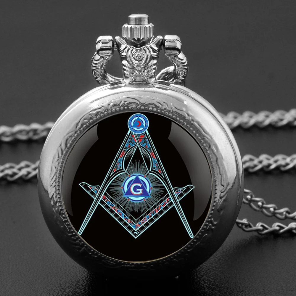 Hidden Meanings of Freemason Symbols G Quartz Pocket Watch Fashion Necklace Pendant Chain Jewelry Gift Clock for Men Women Gifts