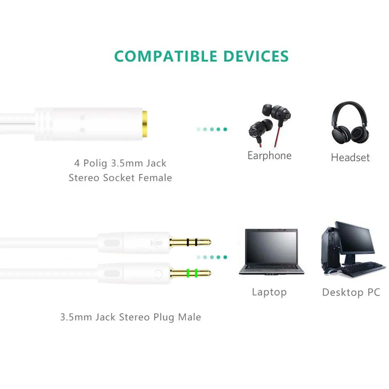 3.5mm jack microfone fone de ouvido áudio divisor cabo fêmea para 2 macho y divisor de áudio para computador telefone simultaneamente (0.22m)