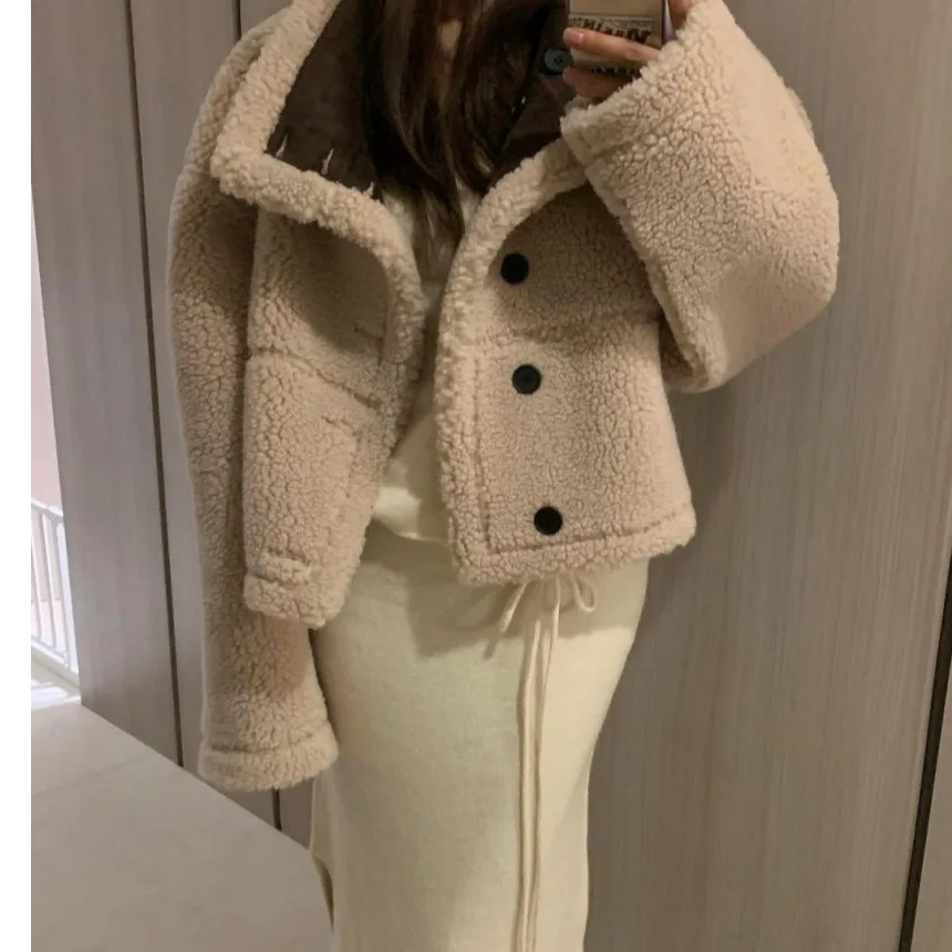 

Корейское двустороннее пальто из овчины с мехом ягненка, женское теплое хлопковое пальто, зимнее новое поступление, маленький размер