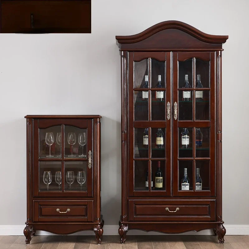 

American-Style Solid Wood Wine Cabinet Living Room High and Low Wine Cabinet Luxury Display Cabinet European-Style Assembled