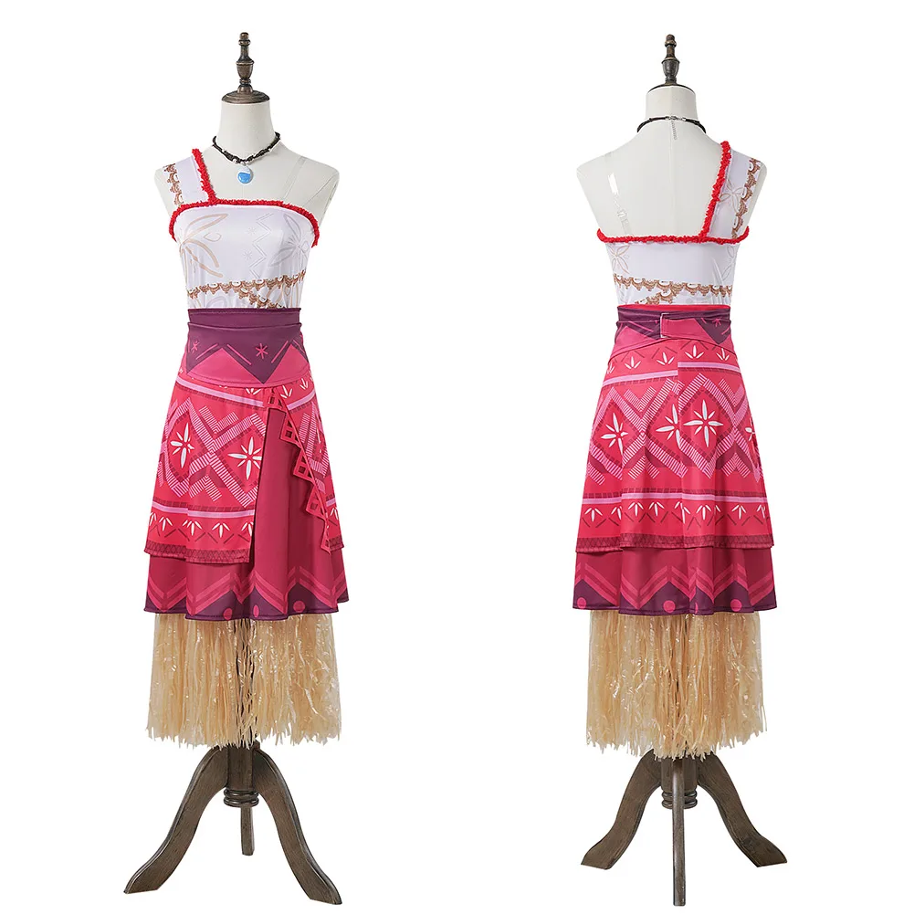 Moana Cosplay Dress Costume Cartoon Polynesia Princess Roleplay Necklace Skirts Set Outfits Adult Women Roleplay Halloween Suit