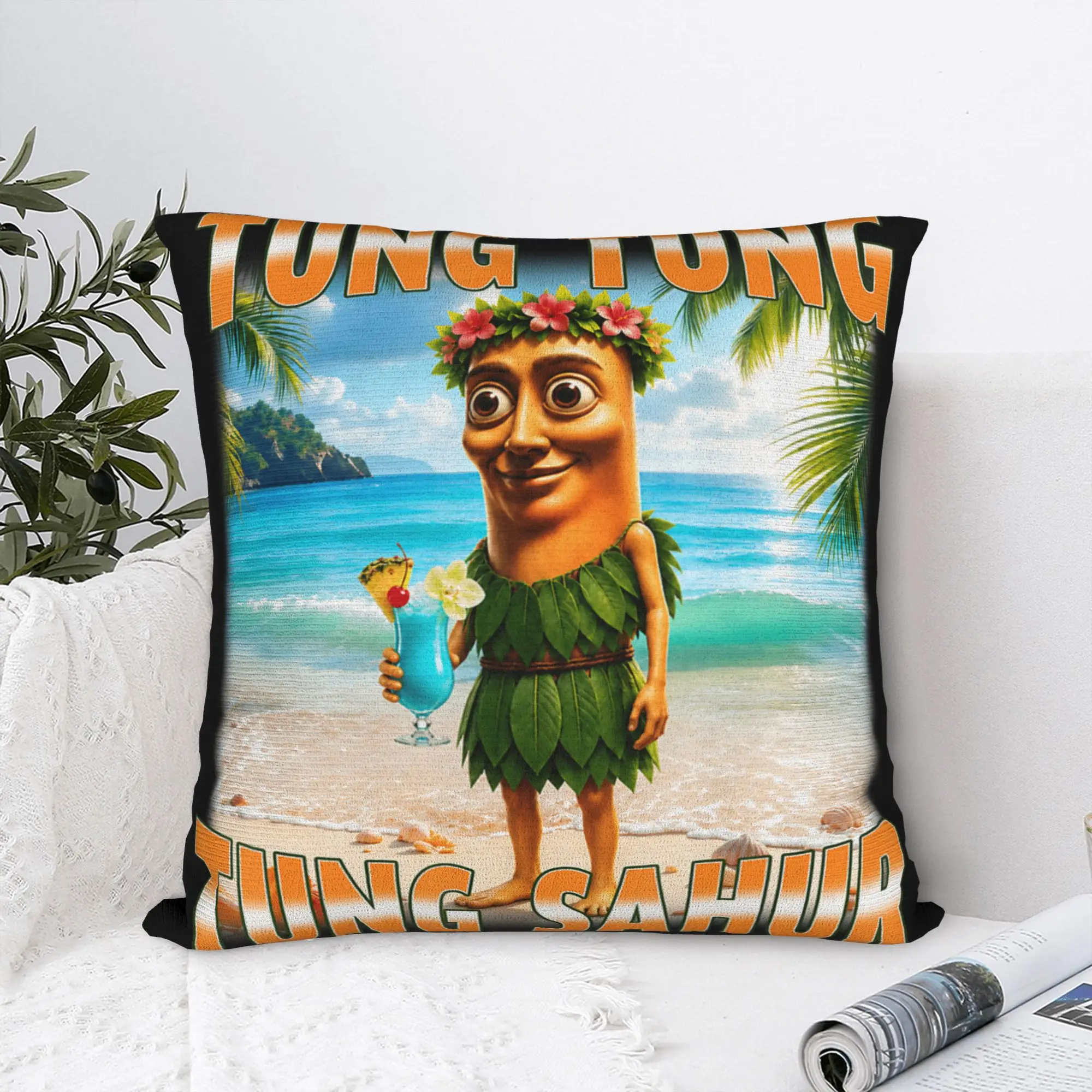 Pillow Cover Tung Tung Tung Sahur Summer Hawaii Funny Meme  Kawaii Pillow Case For Couch Sofa Bedroom Pillowcases