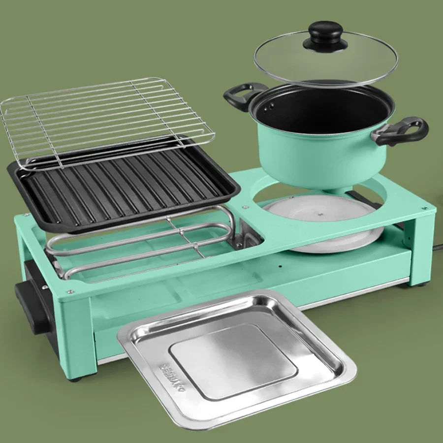 Portable 220V Smoke-free and Non-stick Coating 2200w Electric Grill Pan PTFE Electric Heating Aluminium Alloy Non-stick 2 in 1