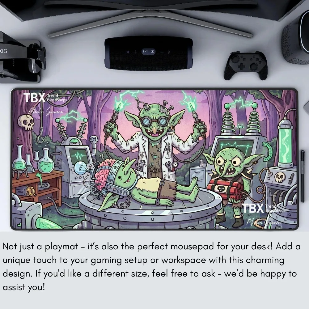 FrankenGoblin Magic the Gathering MTG Playmat Funny Goblin Storm TCG Commander, Deskmat & Mousepad With Zones desk accessories