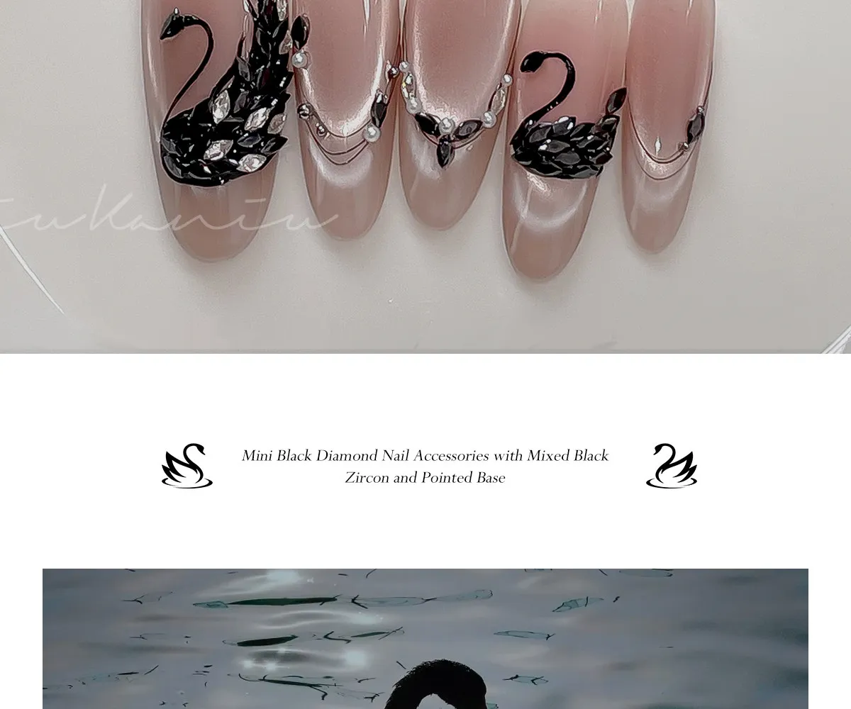 Kaniu Flash Black Flat-Back Zirkon Nail Art 5A Mini Silber Tropfen Schwan Strass Material Kit – Detail 2