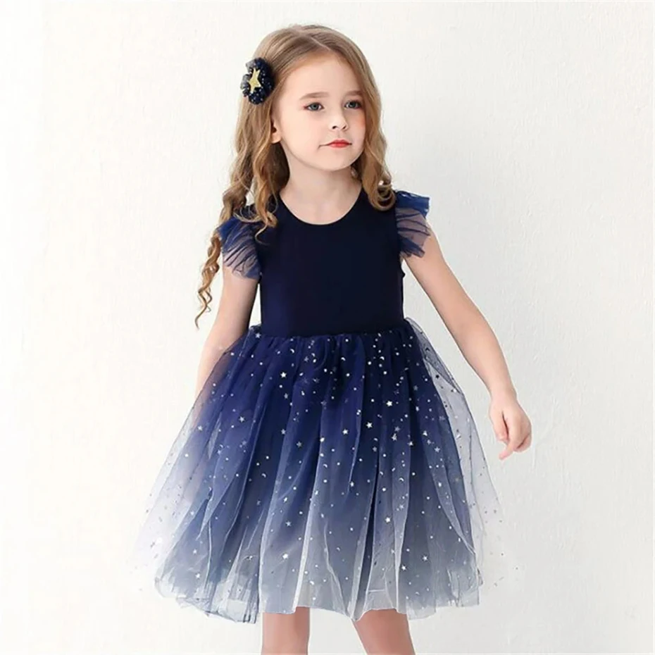 Summer Girl Dress Princess Star Sleeveless Tulle Tutu Dress for 4-8Y Kids Birthday Party Shaggy Dress Child Clothes