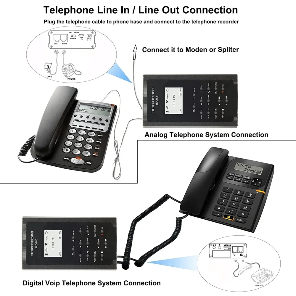 Digital Fixed Box Reacording LCD Display Support SD Card Record Portable Landline Phone Call spy telephone call recorder set