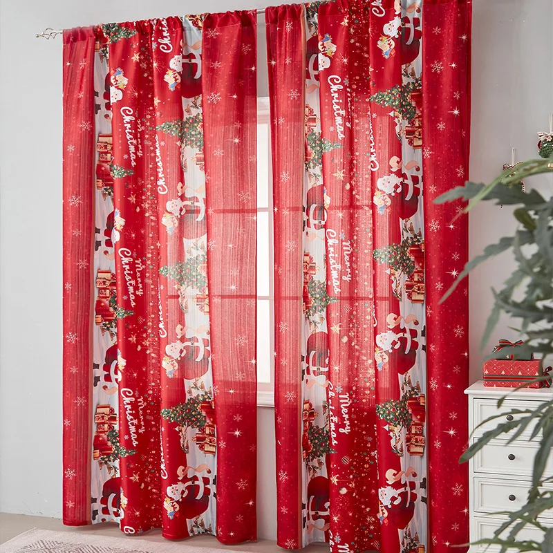 New Xmas Holiday Printed Blackout Curtain Rectangular Window Treatment Thermal Insulated Home Decor Ready-Made Drape Panel