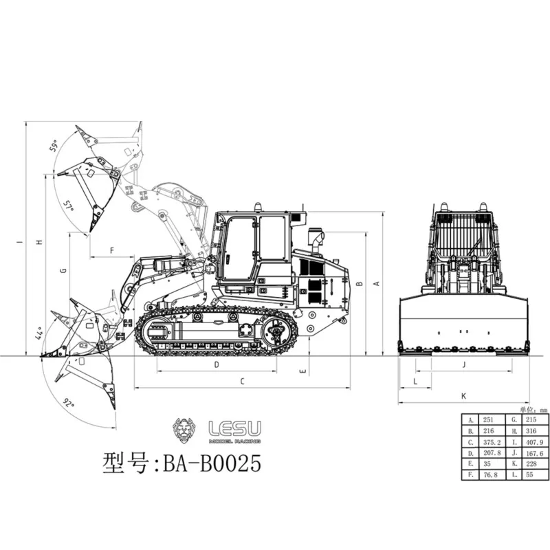 1/14 LESU 973K RC Hydraulic Loader Metal RTR Remote Control Tracked Car Painted Finished Model Light Sound Set Toy Gift TH23766