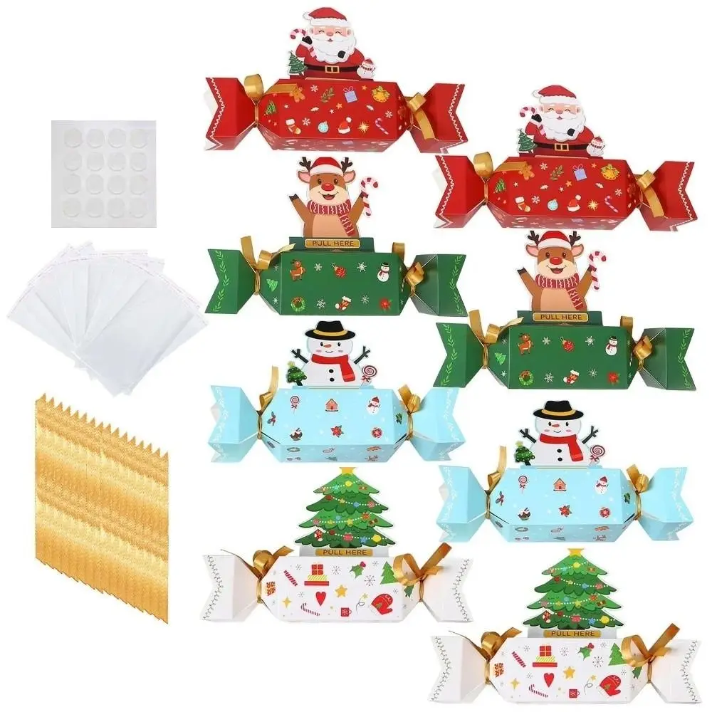 8PCS Paper Money Pulling Gift Box Candy Shape DIY Christmas Gift Box Transparent Bag With Ribbon Pull Out Money Box