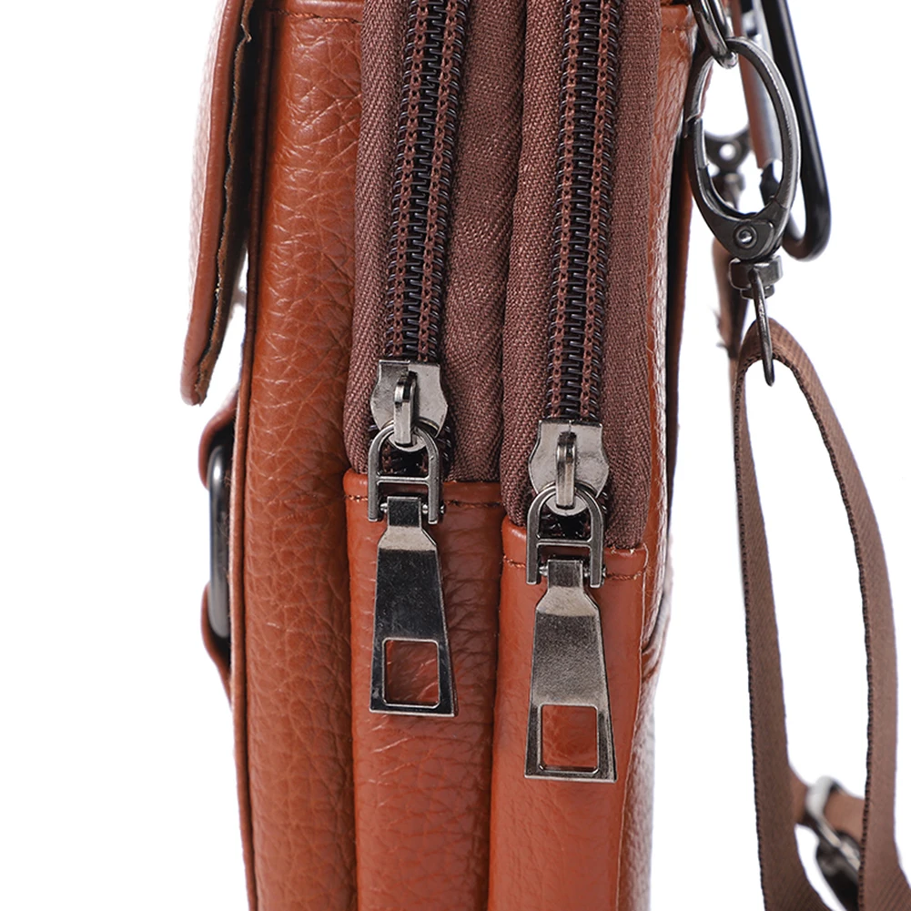 

Portable Fanny Pack Waist Bag Cowhide Leather Cell Phone Belt Pack Fashion Simple Multi-pockets Casual for Work