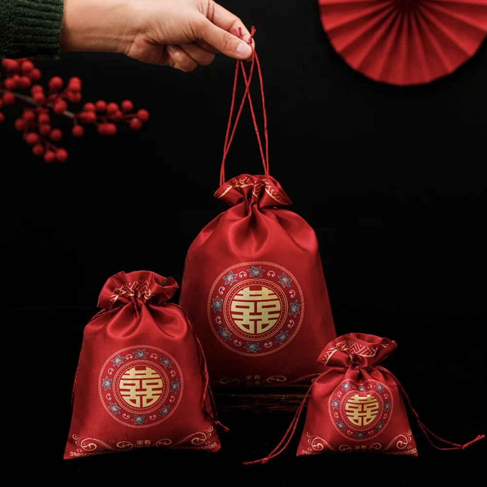 

10pcs Fashion Chinese Style Wedding Candy Bag Embossed Flowers Large Capacity Handbag Bag Cloth Festive Sugar Bag Festival