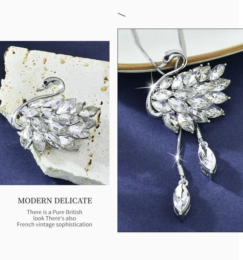 

A new two-piece long crystal swan necklace, a fashionable and versatile women's sweater necklace