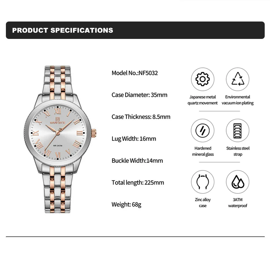 NAVIFORCE Brand New Women\'s Luxury Watch Waterproof Elegant Ladies Clock Stainless Steel Bracelet Wristwatches Relogio Feminino