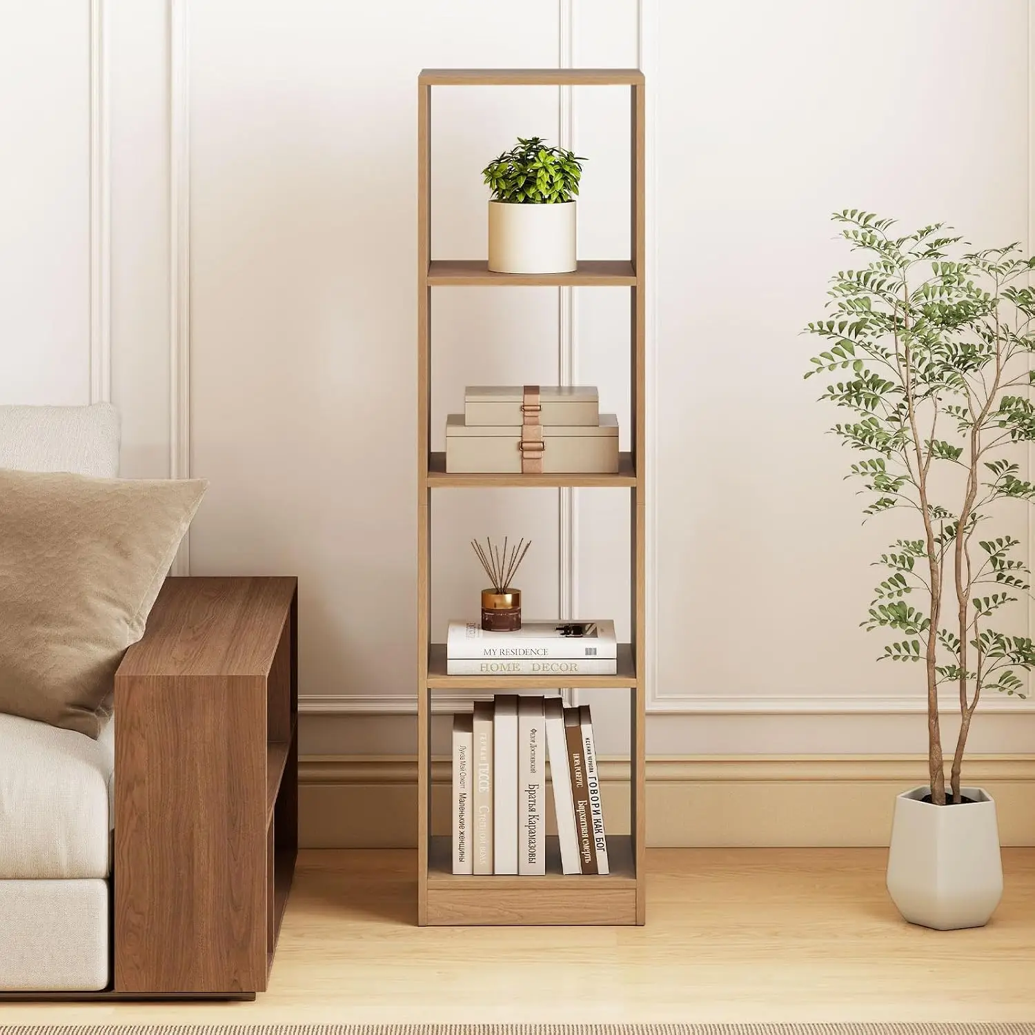 4 Cube Vertical Bookcase Set Of 2, 56” Tall Narrow Freestanding Bookshelf With Anti-toppling Fittings, 5-Tier Cube, Customized