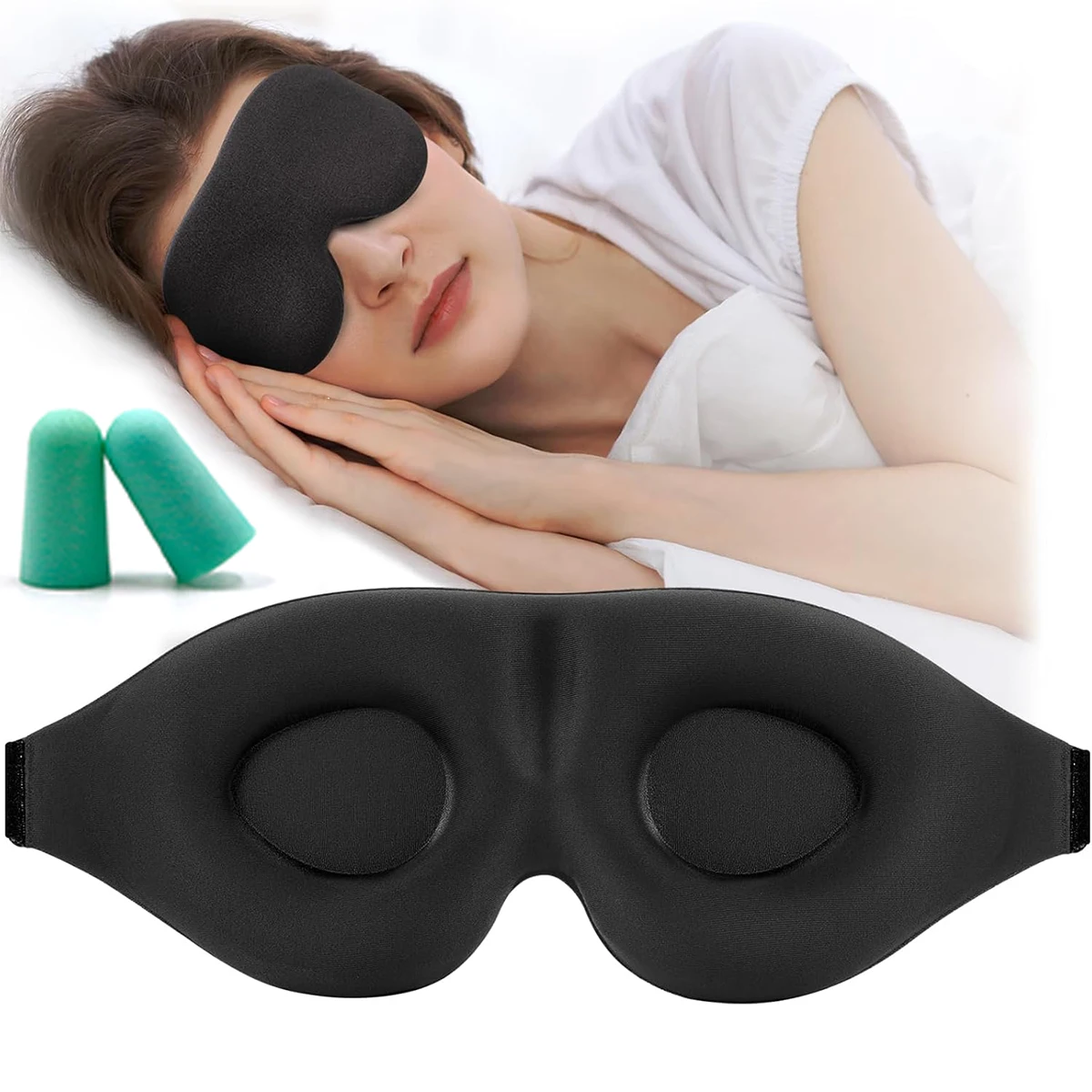 3D Breathable Sleep Mask with Earplugs – Contoured Eye Mask, Zero-Pressure & Non-Suffocating with Snug Face Fit, Light Blocking