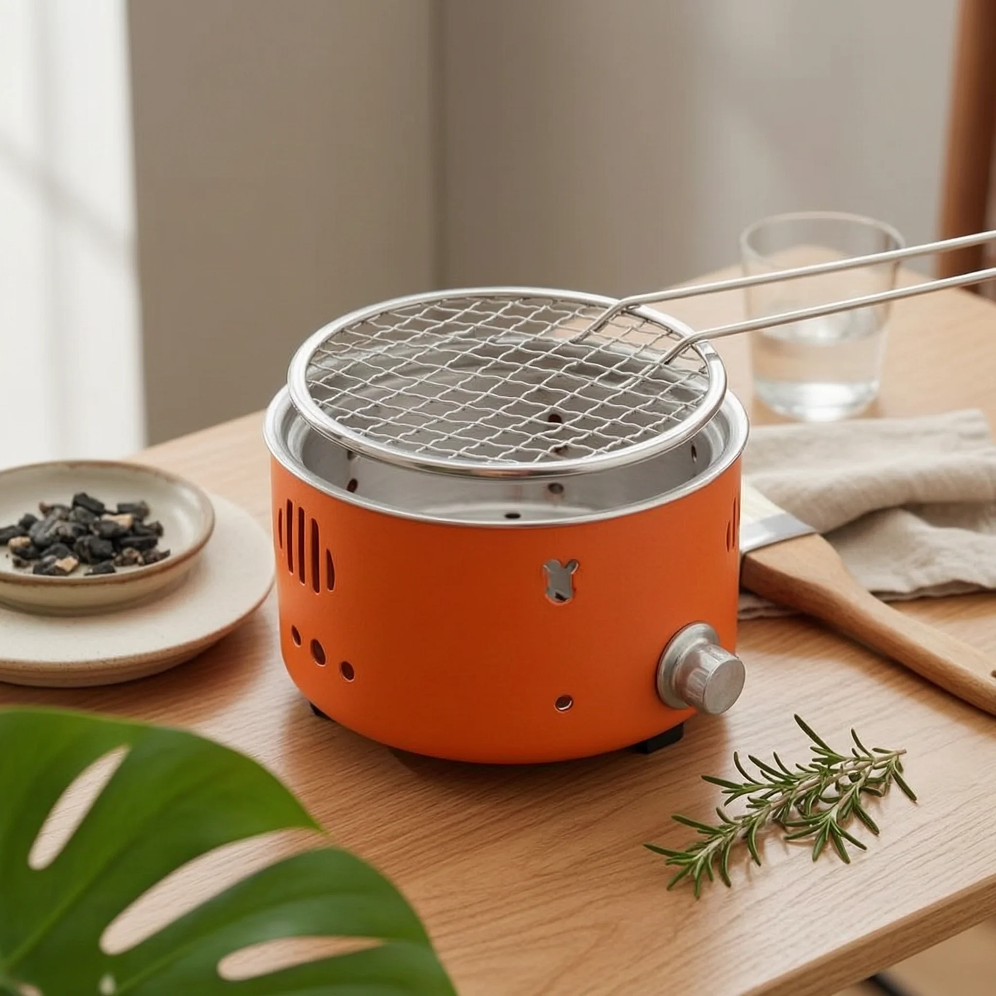 Stainless Steel Split Construction Charcoal Grill Portable Mini Hibachi Grill Outdoor Grilling for Patio Lunch