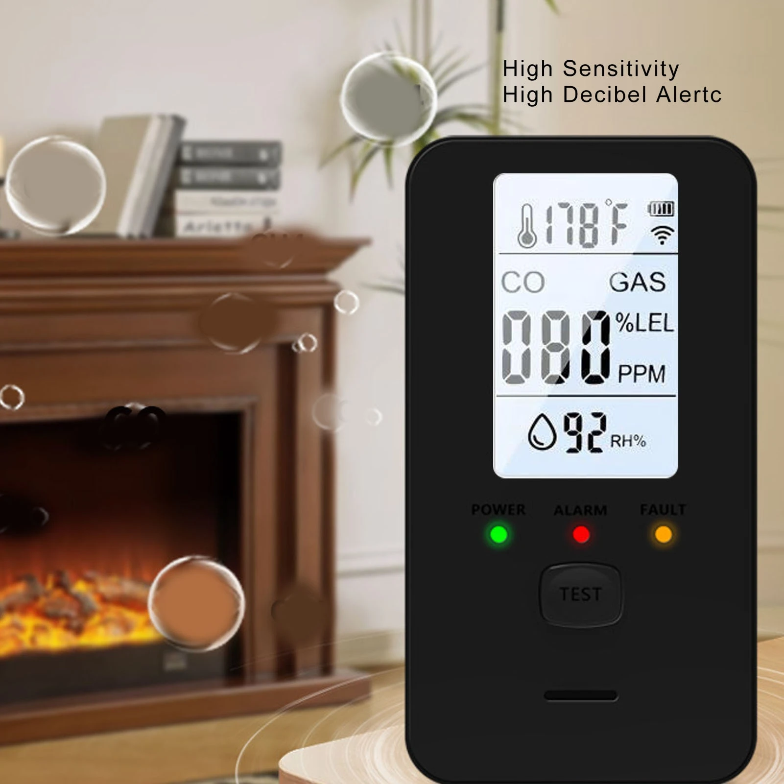 4 in 1 Plug in Gas Detector Digital Display Gas Temperature Humidity Tester for Home Kitchen Hotel Black