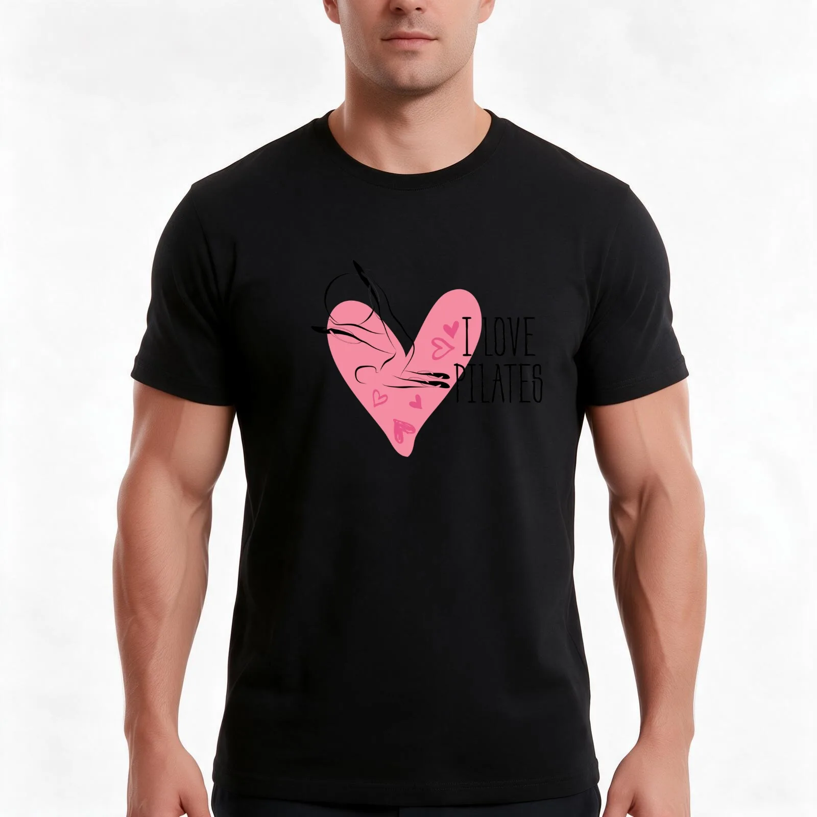 Pilates pose and heart T-Shirt, Summer Casual Cotton Tee, Oversized Streetwear Tops, Vintage Graphic Print, Unisex Men Women