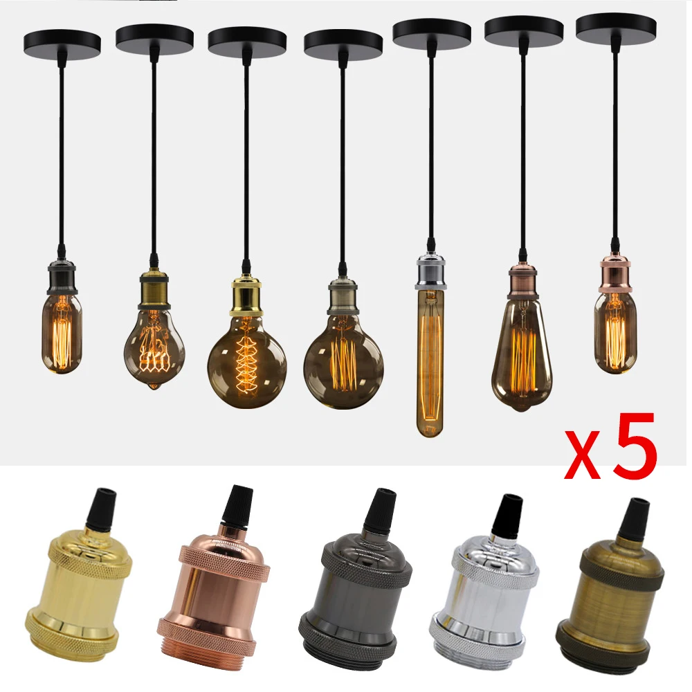 5pcs/lot Vintage Retro Edison Lamp E27 Socket Pendant Lights Bulb Socket Screw Base Industrial Fittings Lamp Holder Fixture