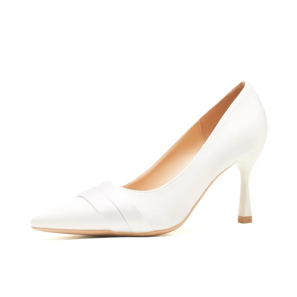 

Женские повседневные атласные туфли на высоком каблуке 43, 44, белое шампанское, элитные простые элегантные свадебные туфли на высоком каблуке, свадебные туфли на высоком каблуке
