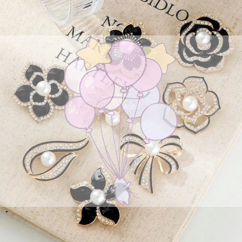 エレガントでシンプルな黒椿ブローチ、メタル製の喪服コサージュピン、女性用高級服、スーツ、スカーフアクセサリー、ブローチ