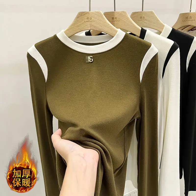 여성용 독일 플란넬 스몰 하프 하이넥 이너 바텀 셔츠, 긴팔, 슬림핏, 두껍고 따뜻한 상의, 가을 및 겨울 신상 스타일