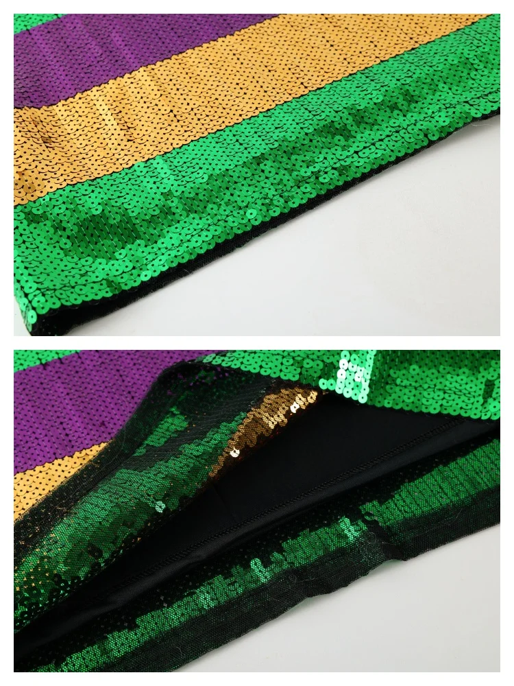 Robe à paillettes Mardi Gras rayée pour femmes, bloc de couleurs, manches courtes, ample, t-shirt à paillettes scintillantes, Costume de Festival de carnaval