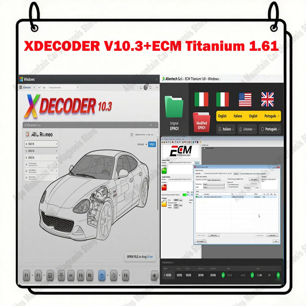 DTC Remover ECM Titanium 1.61 with 26000 + XDecoder 10.3 for Laptop Error off Delete Software Universal Laptop DTC off Solution