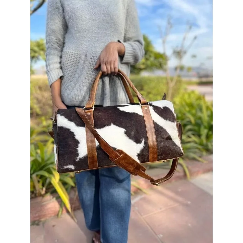 Cowhide Leather Luxury Luggage Bag with Zipper, Lightweight and High-quality, Suitable for Travel Weekend Luggage