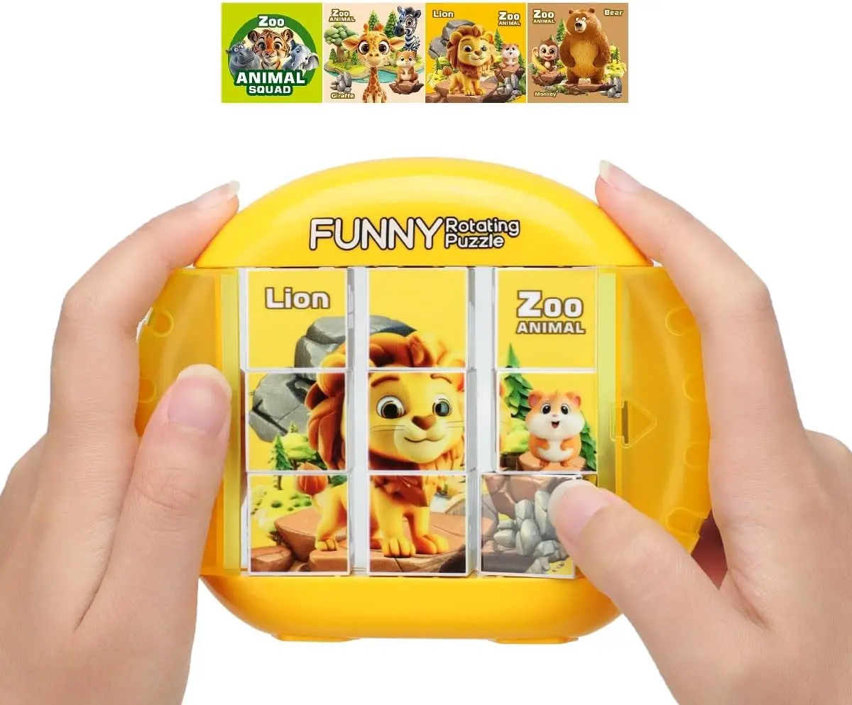 لعبة بازل ثلاثية الأبعاد دوارة للأطفال من سن 3-7 سنوات، لعبة محمولة 4 في 1 للسفر وتنمية المهارات الحركية الدقيقة