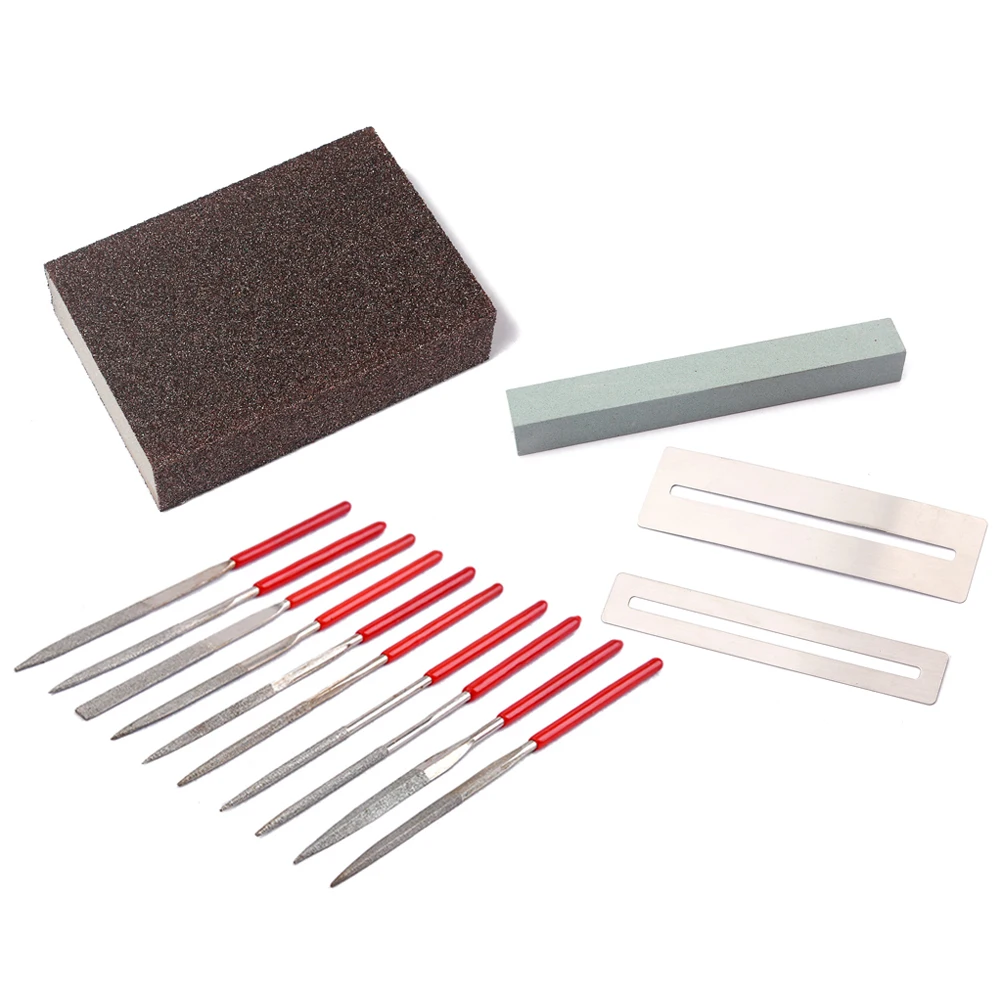

14pcs Guitar Repair Tool Kit Carbon Steel Grinding Stone Sponge Frets Nut File For Polishing Saddle Fretboard Protector
