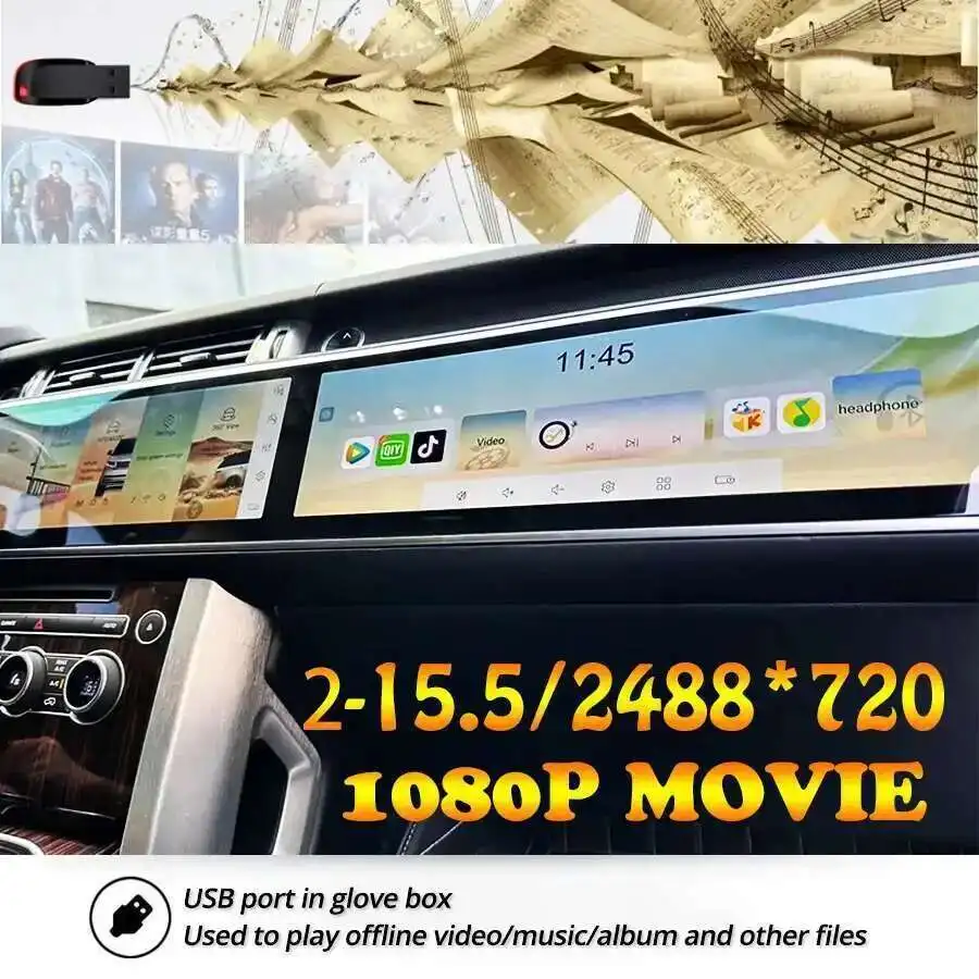15.5+15.5inch Dual Screen Car Android Carplay For Land Rover Range Rover Sport L494 2013-2019 Multimedia Video Player Stereo GPS