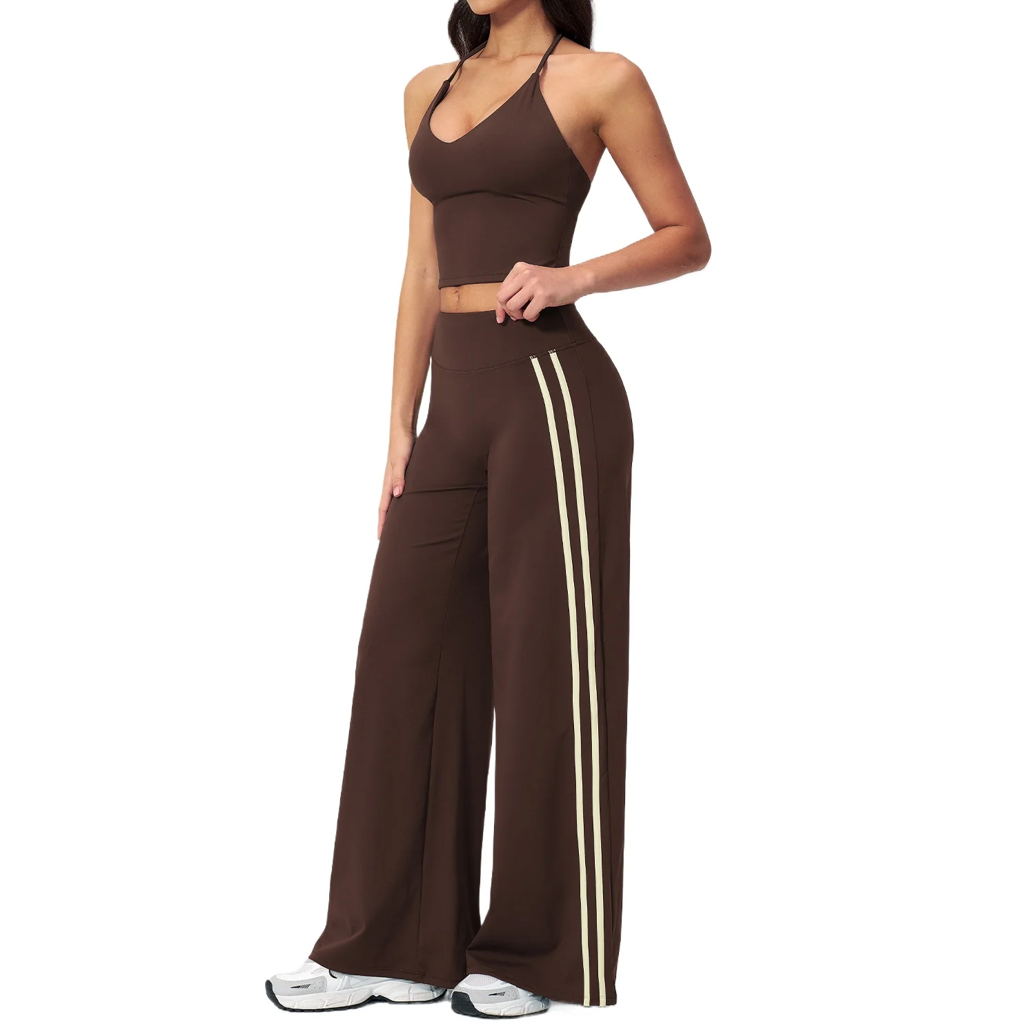 Custom LOGO women's V-neck beauty back yoga running quick-drying sling vest wide-leg pants sports and fitness two-piece set