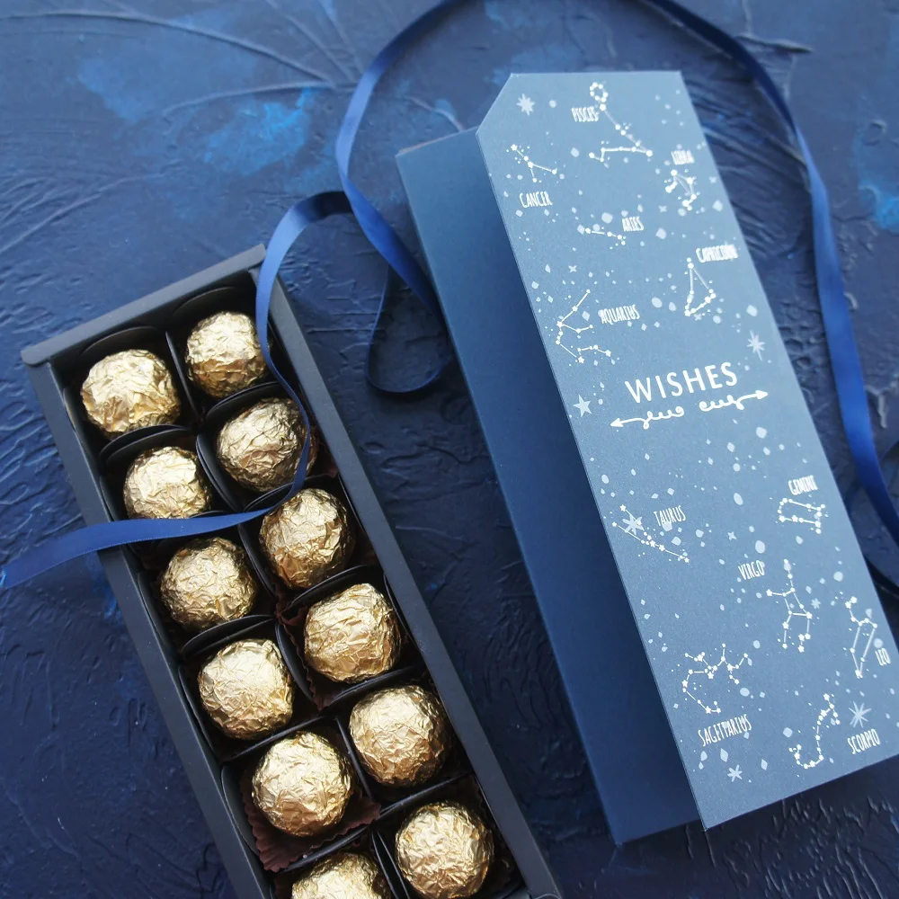 24*9*3.5CM 10 set deep sapphire blue silver constellation Chocolate Paper Box valentine Christmas Birthday Party Gifts Packing