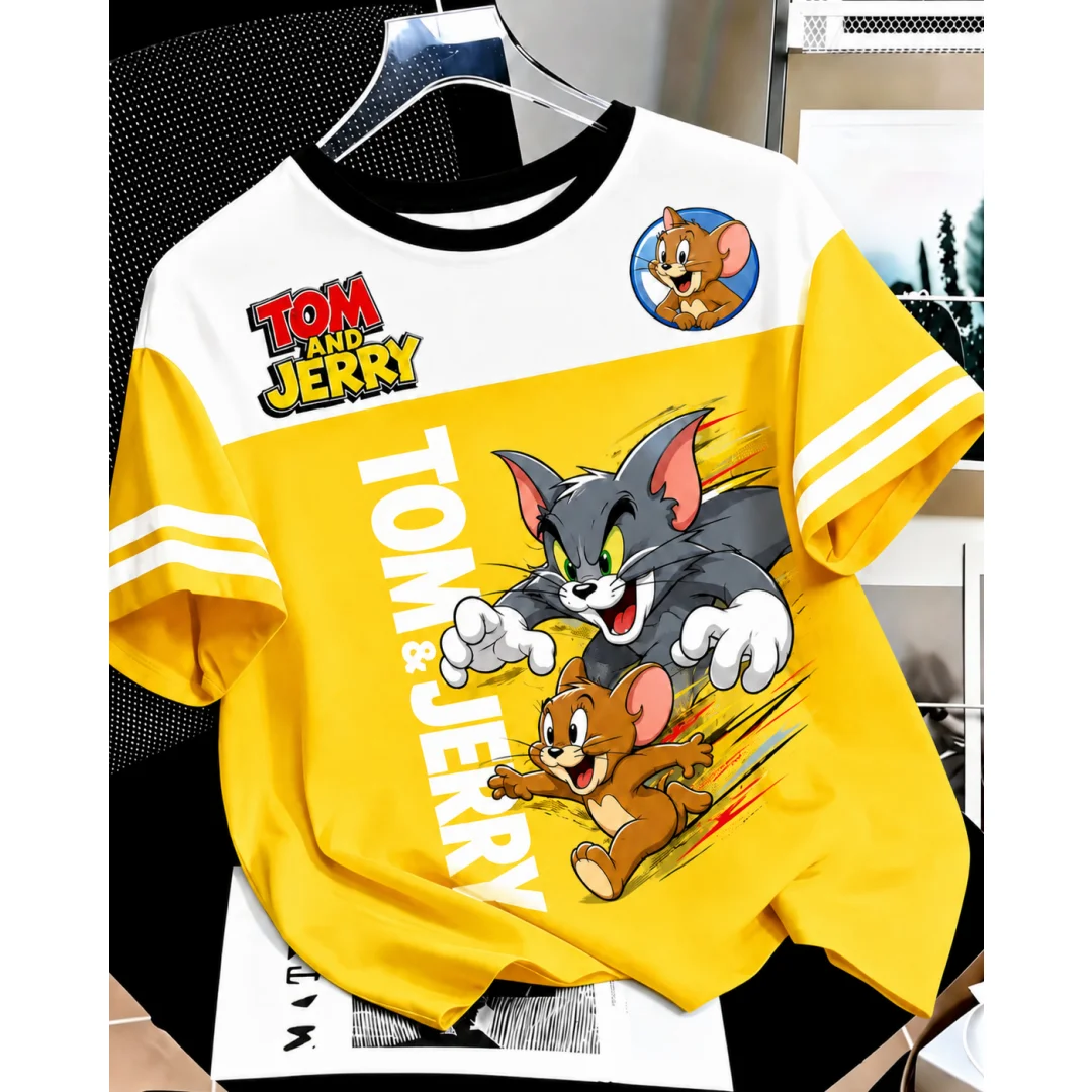 Tom und Jerry 3D-Druck T-Shirt für Männer, Frauen, Kinder, Retro-Cartoon-Katze-Maus-Grafik-T-Shirt, gestreift, lässig, Unisex, Streetwear-Oberteil – Detail 2