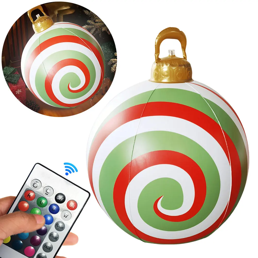 24 Inch Light Up PVC Inflatable Christmas Ball Large Outdoor Decorated Ball with Lights Christmas Decorations Ball Holiday Decor